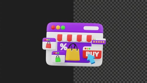 Animated Online Shopping Storefront Icon with Cart