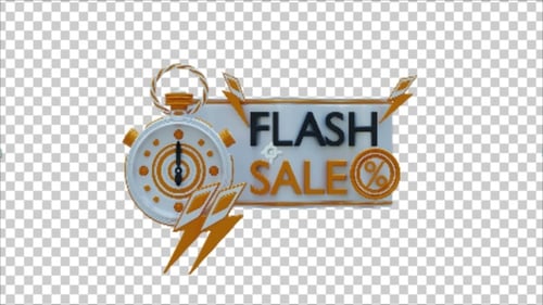 3D Flash Sale Animation with Stopwatch and Lightning Bolts
