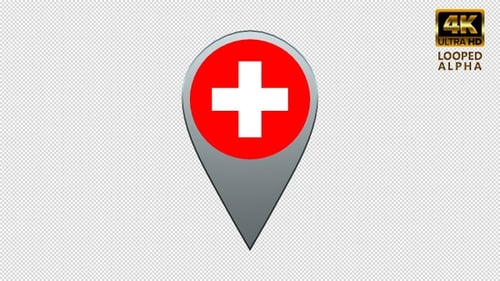 3D Rotating Switzerland Flag Location Map Pin Icon
