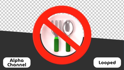 3D No Eating Sign with Spoon and Fork Animation | Alpha Channel