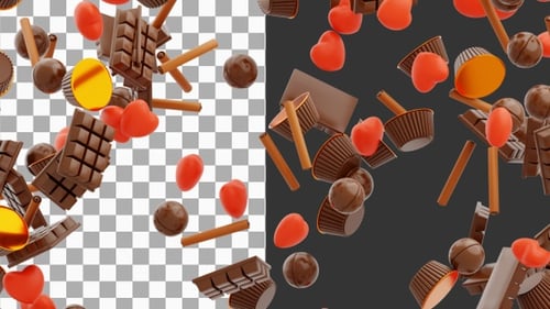 3D Animation of Bursting Chocolate Nuggets | Alpha Channel