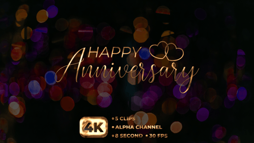 Elegant Animated Happy Anniversary Title with Metallic Text and Hearts