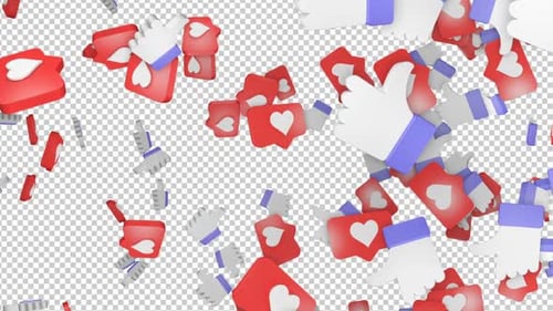 Falling Thumbs Up and Hearts Social Media Message on Alpha Channel, Loop