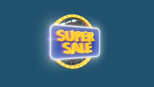 Animated Super Sale Neon Sign Reveal with Rotating Lights