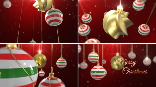 Hanging Christmas Ornaments and Merry Christmas Title Animation