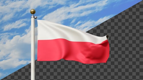 Waving Poland Flag Animation on Blue Sky and Transparent Background