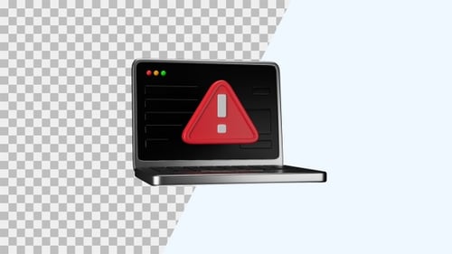 3D Animated Laptop with Error Warning Sign