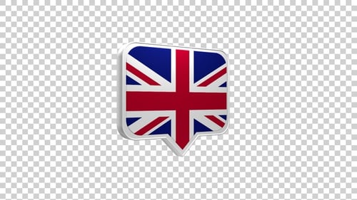 Animated 3D Union Jack Flag Speech Bubble Icon