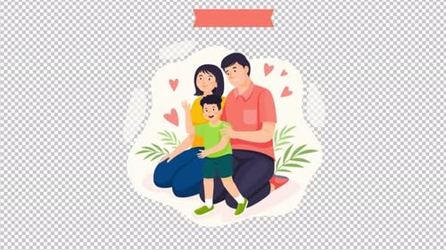 Modern Animated Family Illustration with Heart Elements