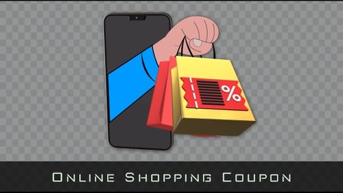 3D Hand with Shopping Bags Emerging from Smartphone Screen