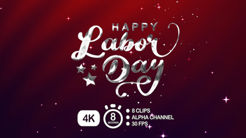 Happy Labor Day Fluid Text Animation Reveal with Stars