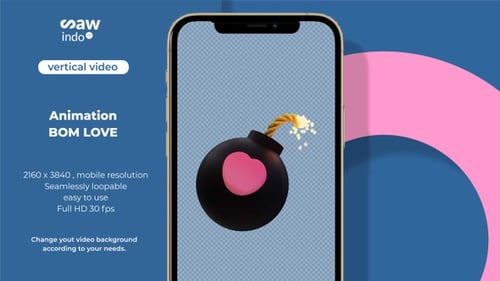 Bom Valentine Love Vertical 3D Animation Loop Trasparent