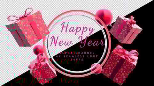 New Year's Circle And Gifts On Alpha Background