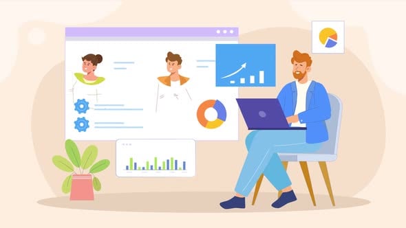 Business Performance Growth Analysis Flat Vector Animation Scene ...