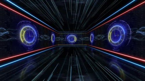Uhren an den Wänden des Technikraums, Animation auf Alpha-Kanal, Loop