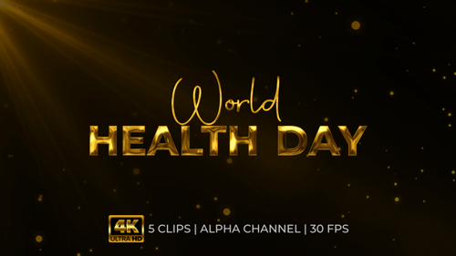 World Health Day Animated Title with Metallic 3D Text Effect