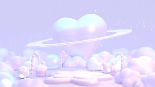 Sweet Pastel Heart Planet with Candy Background Animation
