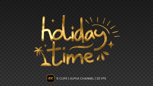 Golden Holiday Time Script Reveal with Palm Tree and Sparkles