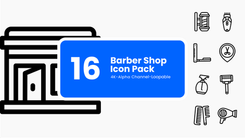Animated Flat Design Barber Shop Service Icons Pack