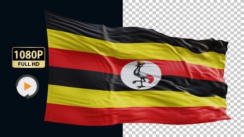 Uganda Flag Waving Seamlessly on Black Background
