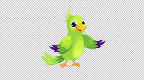 Cute Green Parrot Waving Character Loop