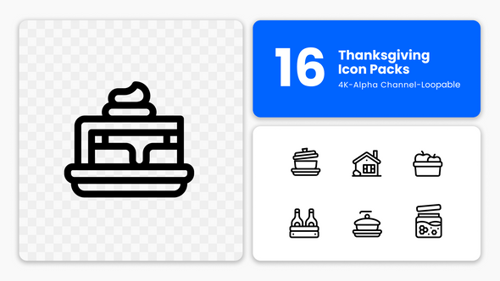 Animated Thanksgiving Icons – Turkey, Pumpkin Pie & Autumn Elements (4K Motion Graphics)
