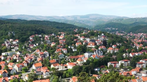 Residential buildings of medieval city in Europe. Traditional architecture half-timbered houses.