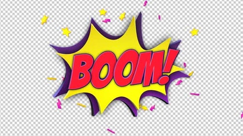 BOOM Comic Word- und 3D-Sprechballon-Animation, auf Alpha-Kanal, Loop