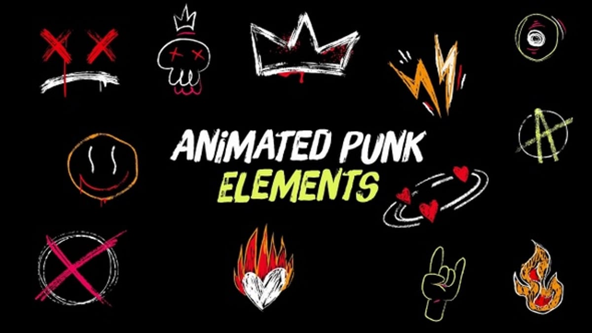 Animated Grunge Punk Hand-Drawn Sketch Elements Pack, Elements Motion ...