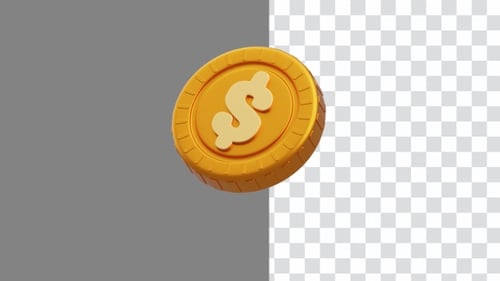 3D Animation of 1 Spinning Coin | Alpha Channel