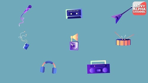 Animated Modern Music Instruments and Equipment Icons
