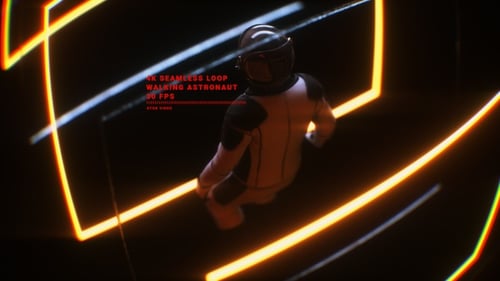 Futuristic Astronaut Floating in Neon Geometric Space