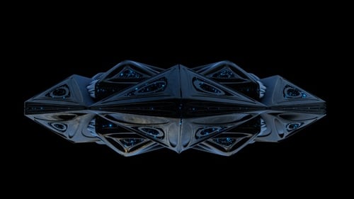 Futuristic Abstract Rotating Geometric Object with Pulsing Blue Lights