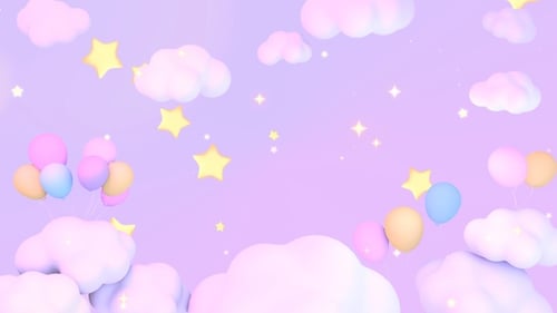 Animated Pastel Dream Sky with Floating Clouds, Stars, and Balloons