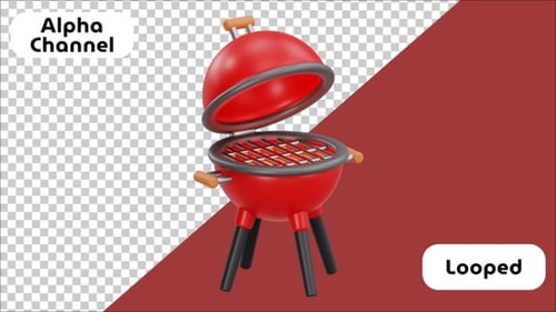 3D-BBQ-Grillanimation mit öffnendem Deckel | Alpha Channel