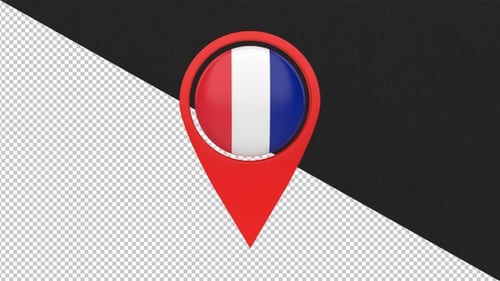 3D Map Pin with France Flag Spinning Animation