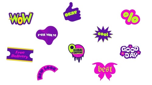 Retro pop bright neon sticker pack animated loops. Expressive ecommerce branding