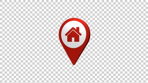 3D Animated Red House Location Map Pin Icon