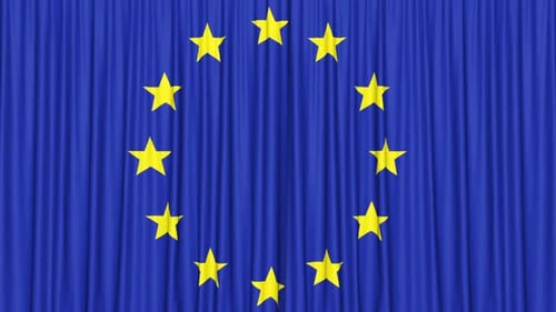 European Union Flag Blue Curtain Stage Reveal Animation