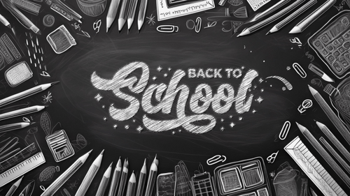 Animación de regreso a clases con fondo de garabatos de tiza en pizarra