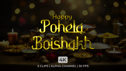 Decorative Pohela Boishakh Title Reveal with Glowing Gold Text