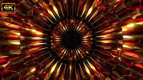 Sparkling Red Gold Geometric Tunnel Background Animation