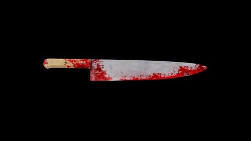 Realistic Bloody Kitchen Knife Rotating Animation