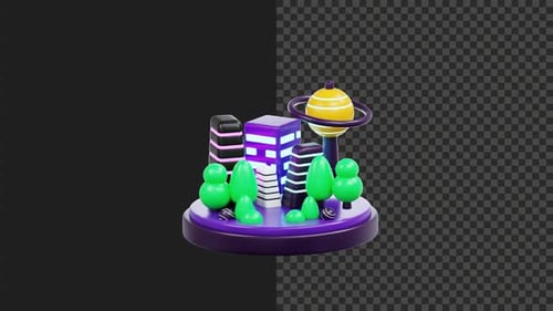 Fond transparent d'animation de ville virtuelle 3D