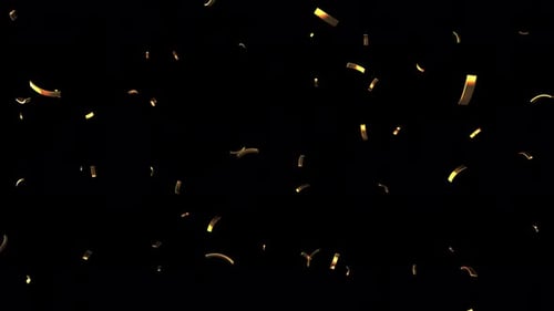 Gold confetti rain isolated on transparent background, texture decoration overlay