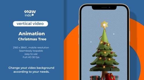 3D Animation Christmas Tree 4 K Loop Festive Tree Lights With Transparent Vertical
