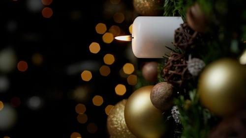 Christmas Decorations with Candle and Golden Lights