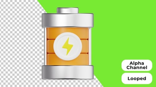 3D Animated Charging Battery | Alpha Channel