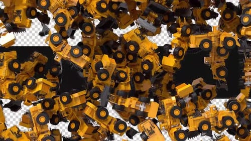 Falling 3D Construction Vehicles Industrial Animation