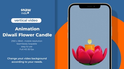 3D Animation Diwali Lotus Candle Vertical Transparent Loop